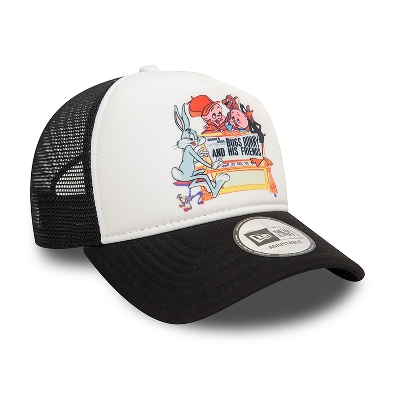 NEW ERA MULTI CHARACTER BUGS BUNNY AND FRIENDS BLACK 9FORTY E-FRAME ADJUSTABLE TRUCKER CAP