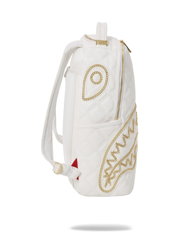 SPRAYGROUND: Quilt Gold Chain Shark Savage Backpack - White